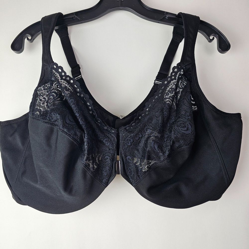 Glamorise Bra 1245 Wonderwire front close underwire‎ size 50DD Black Lace 50E